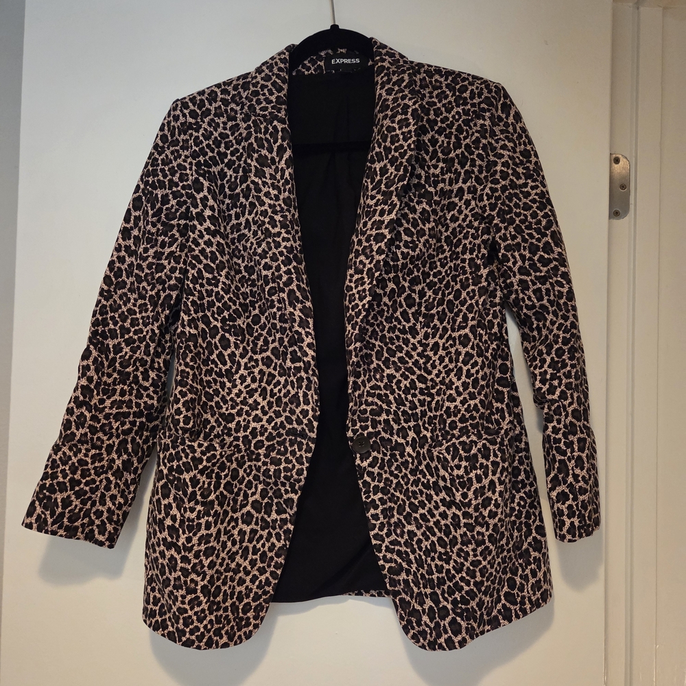 Express Leopard Print Blazer in Pink and Black